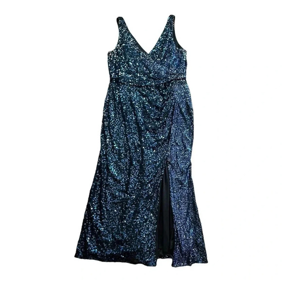 Badgley Mischka Blue Sequined Ombré Astor Gown 18 - Picture 2 of 4